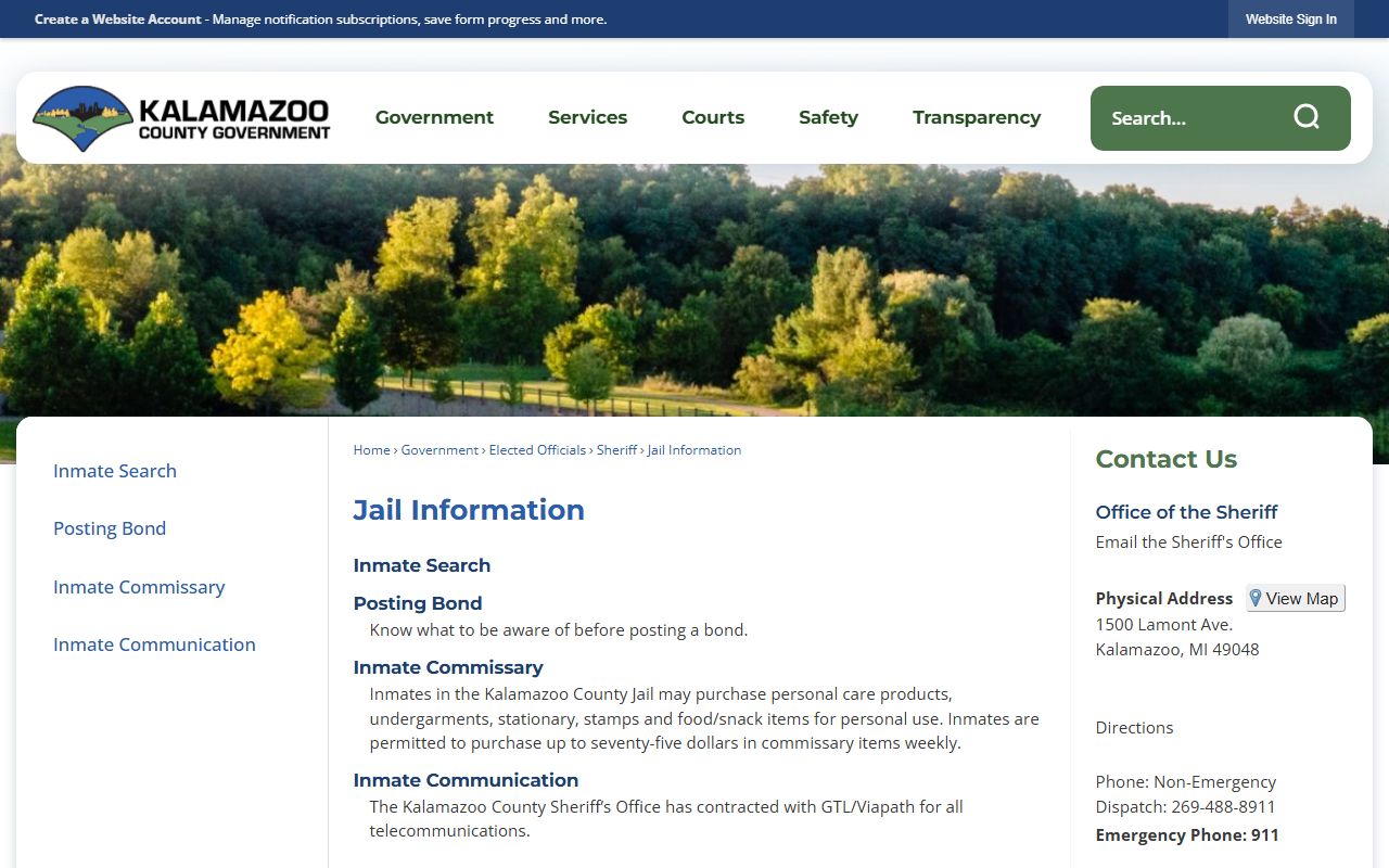 Official Kalamazoo County jail information hub with inmate search and jail service links