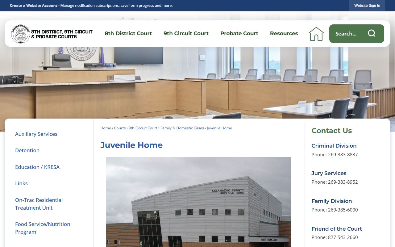 Official Kalamazoo County Juvenile Home overview with visitation and address information