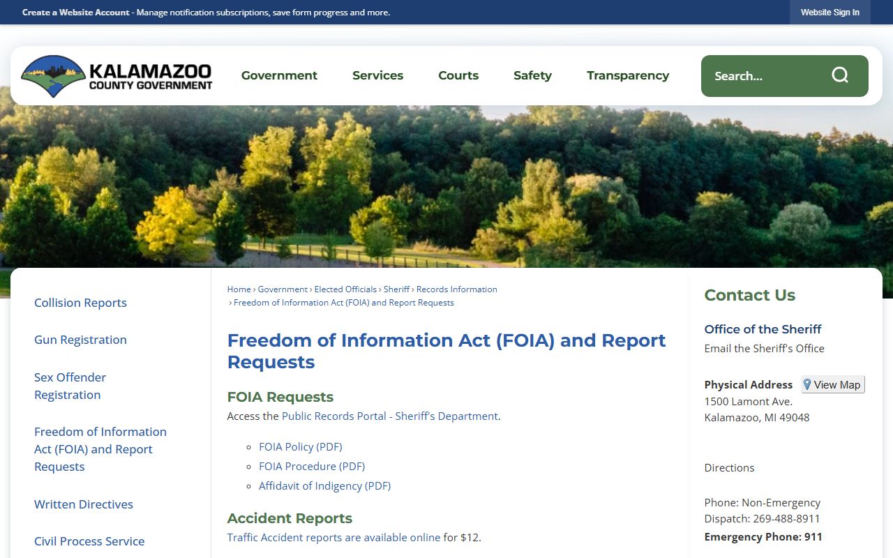 Kalamazoo County booking photo records request channels
